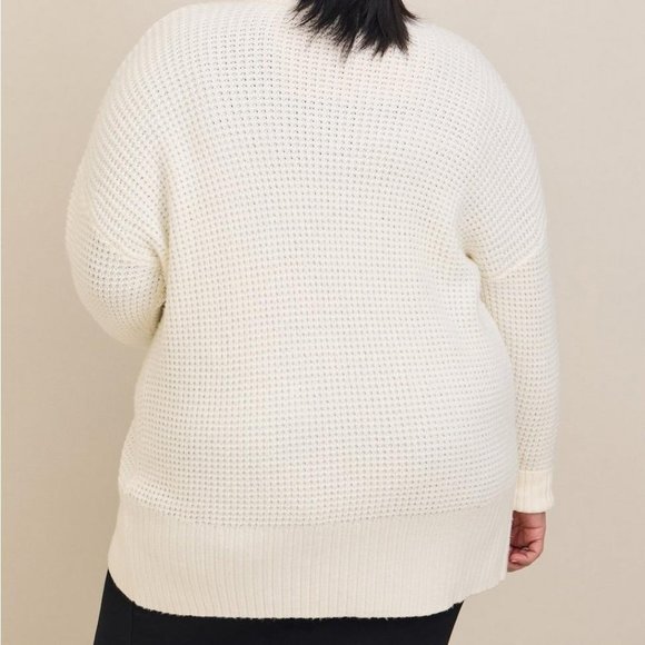 ❤️NWT VINTAGE TORRID CARDIGAN SWEATER - IVORY WAFFLE WEAVE - OPEN FRONT SIZE 2X - Picture 2 of 12